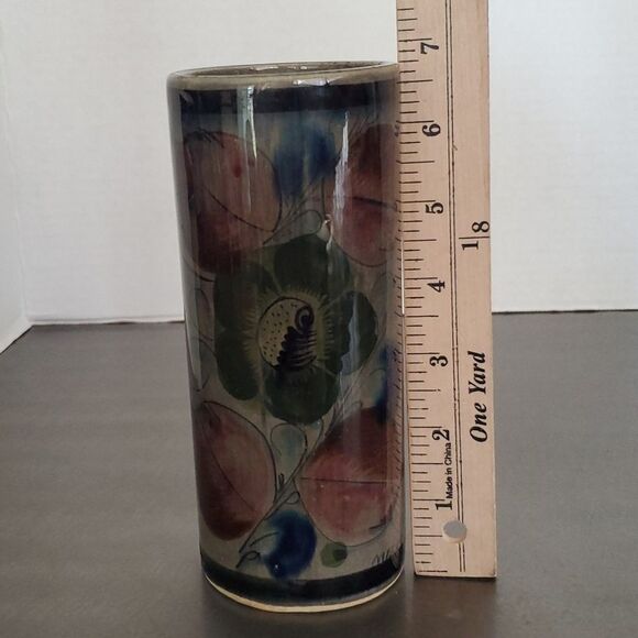 Tonala Vintage Mexican Folk Art Pottery Floral Hand Thrown Vase 6.75" - Picture 10 of 11